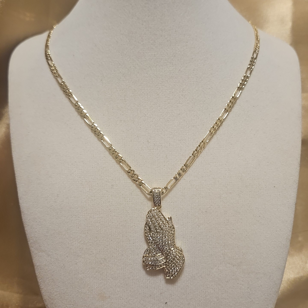 Gold Praying Hands Pendant Necklace